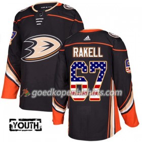 Anaheim Ducks Rickard Rakell 67 Adidas 2017-2018 Zwart USA Flag Fashion Authentic Shirt - Kinderen